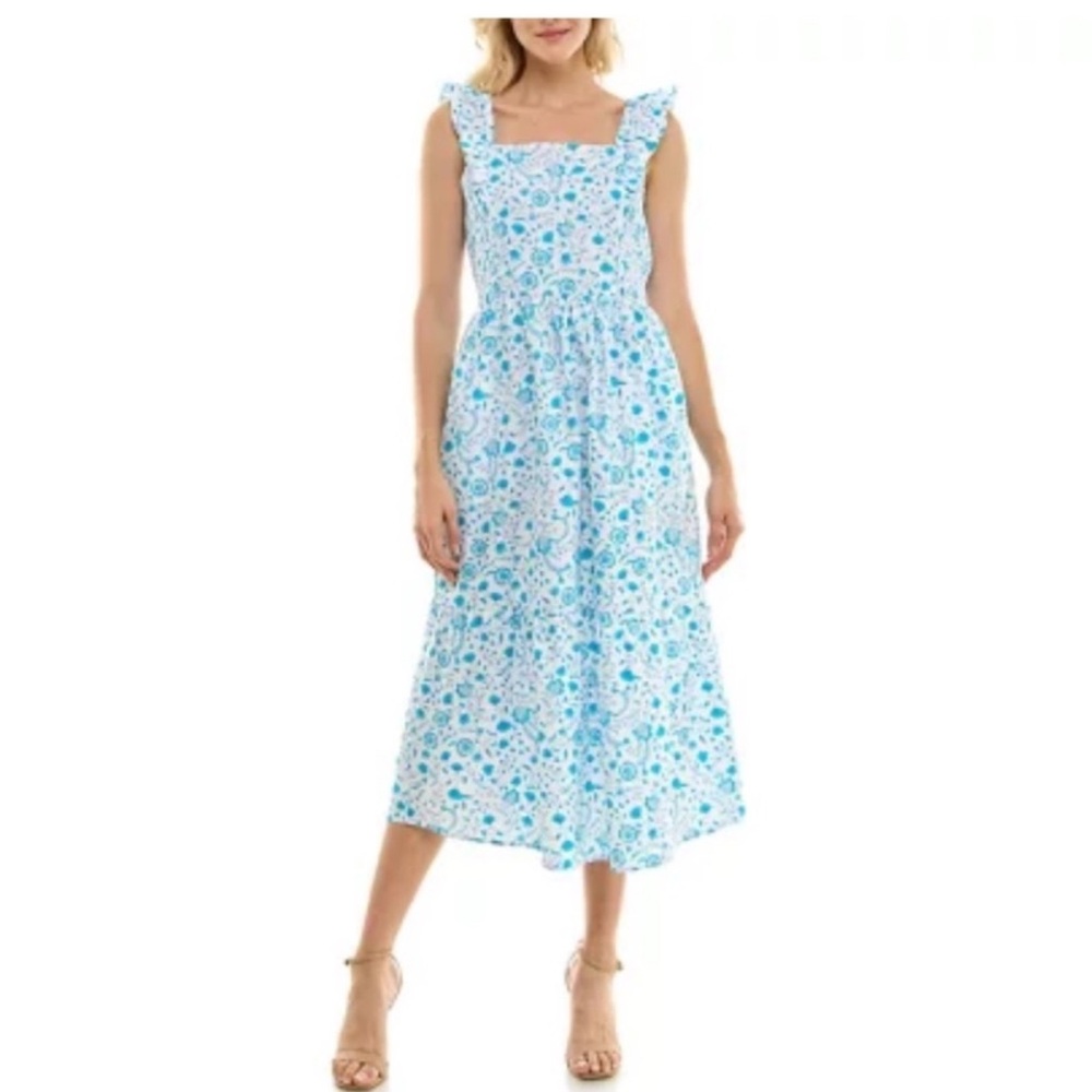 Draper James Blue and White Floral Midi Dress